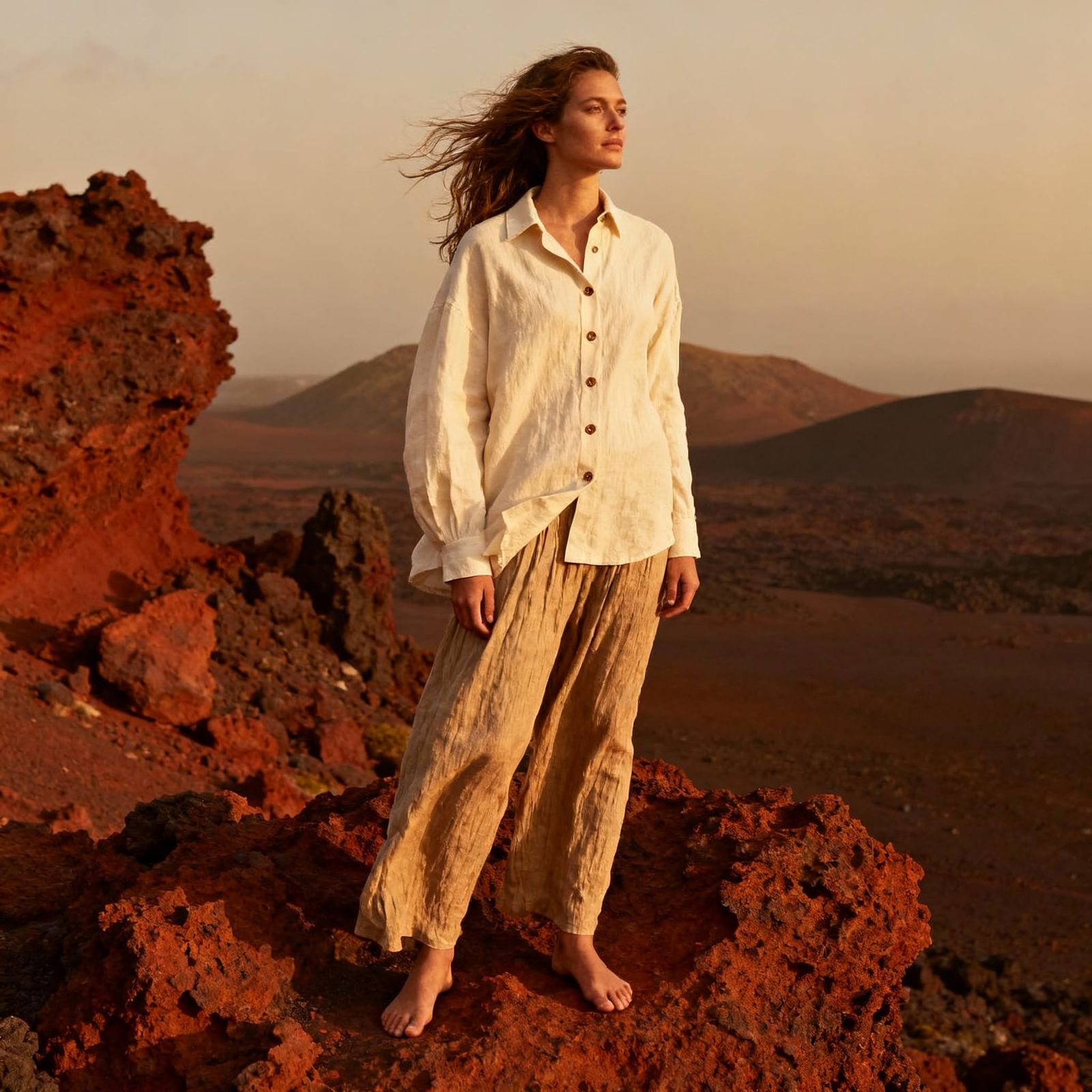 Earth-Toned Portrait in Volcanic Desert