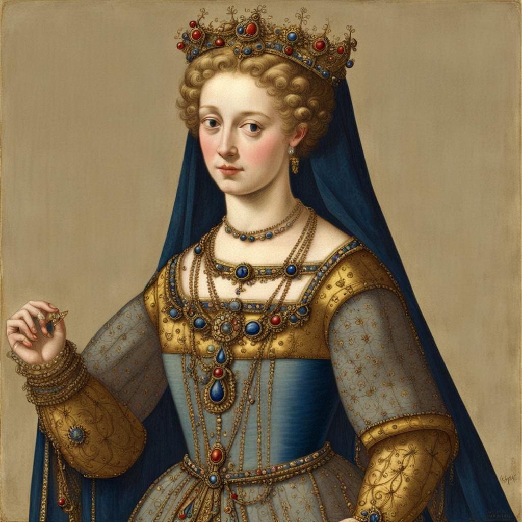 Noble Woman in Medieval Dress with Watercolor Filter