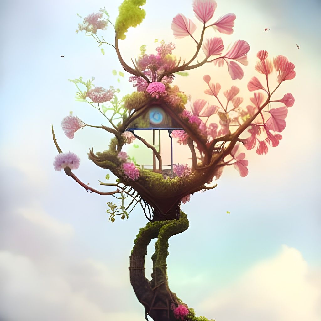 Colorful Blossom Treehouse Art, Fractal Mist Style