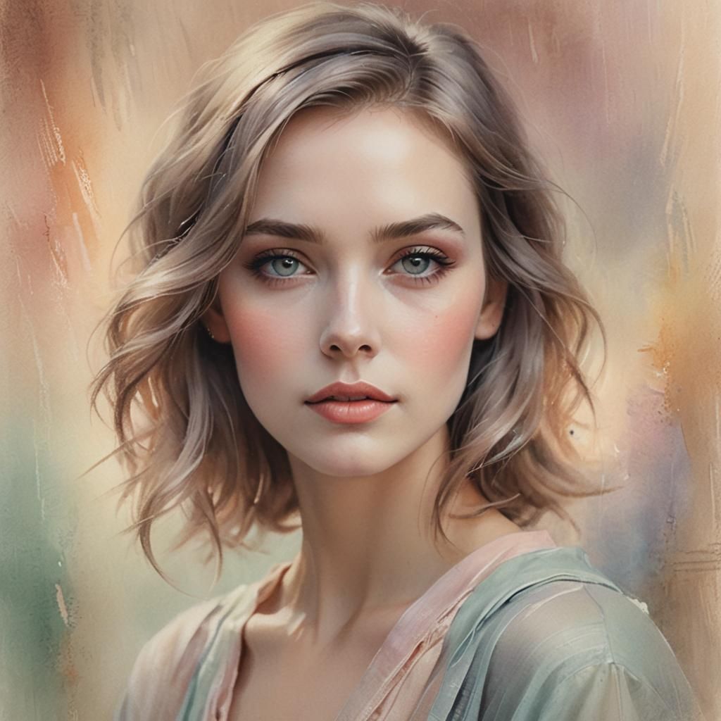 Attractive Woman Portrait in Soft Pastel Style
