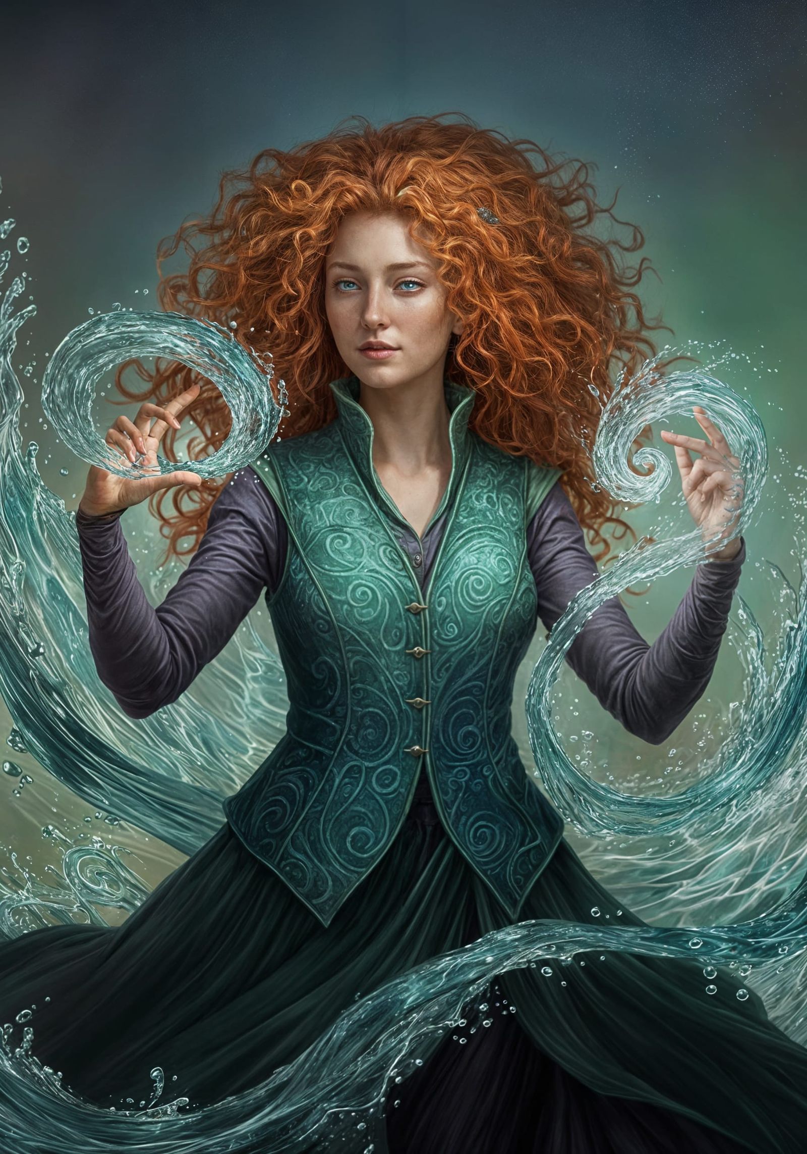 Fantasy Water Wizard Casts Magic Spell