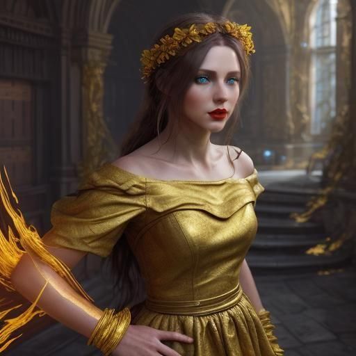 Woman in Yellow Dress: Detailed Matte Painting