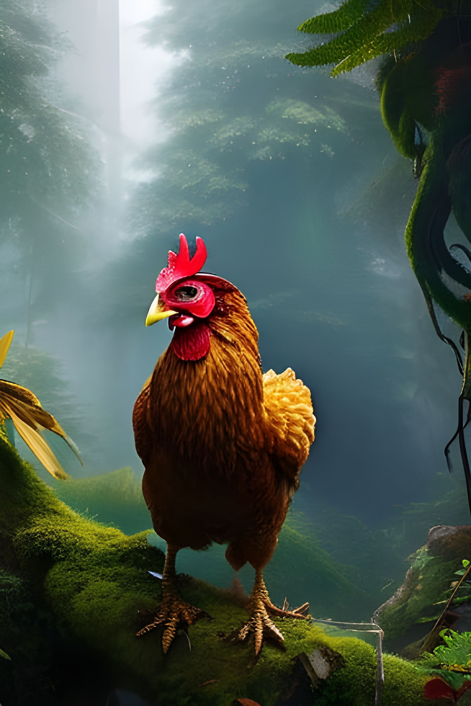 Armored Chicken Warrior Portrait in Jungle, Fantasy Art