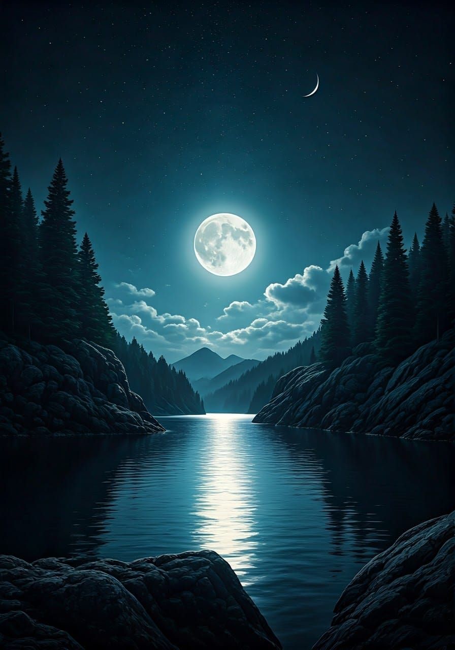 Nocturnal Serenity in Cinematic Film Still Style