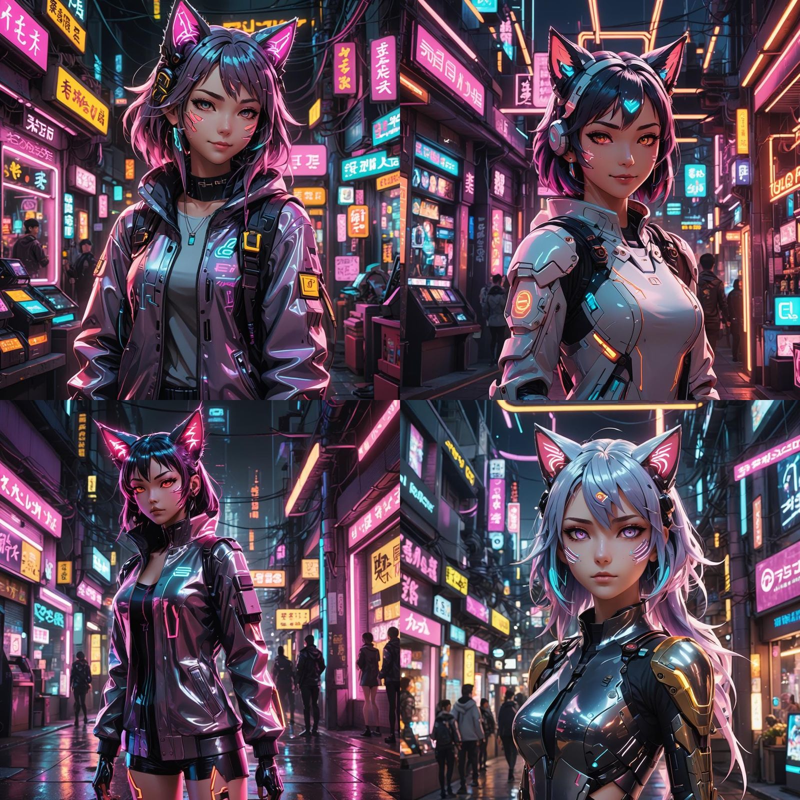 Cyberpunk Catgirl in Fantasy World: 3D Anime Art