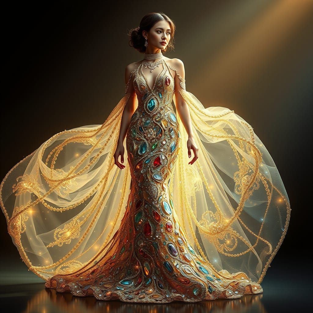Ethereal Jewel-Toned Gown in Luxurious Style