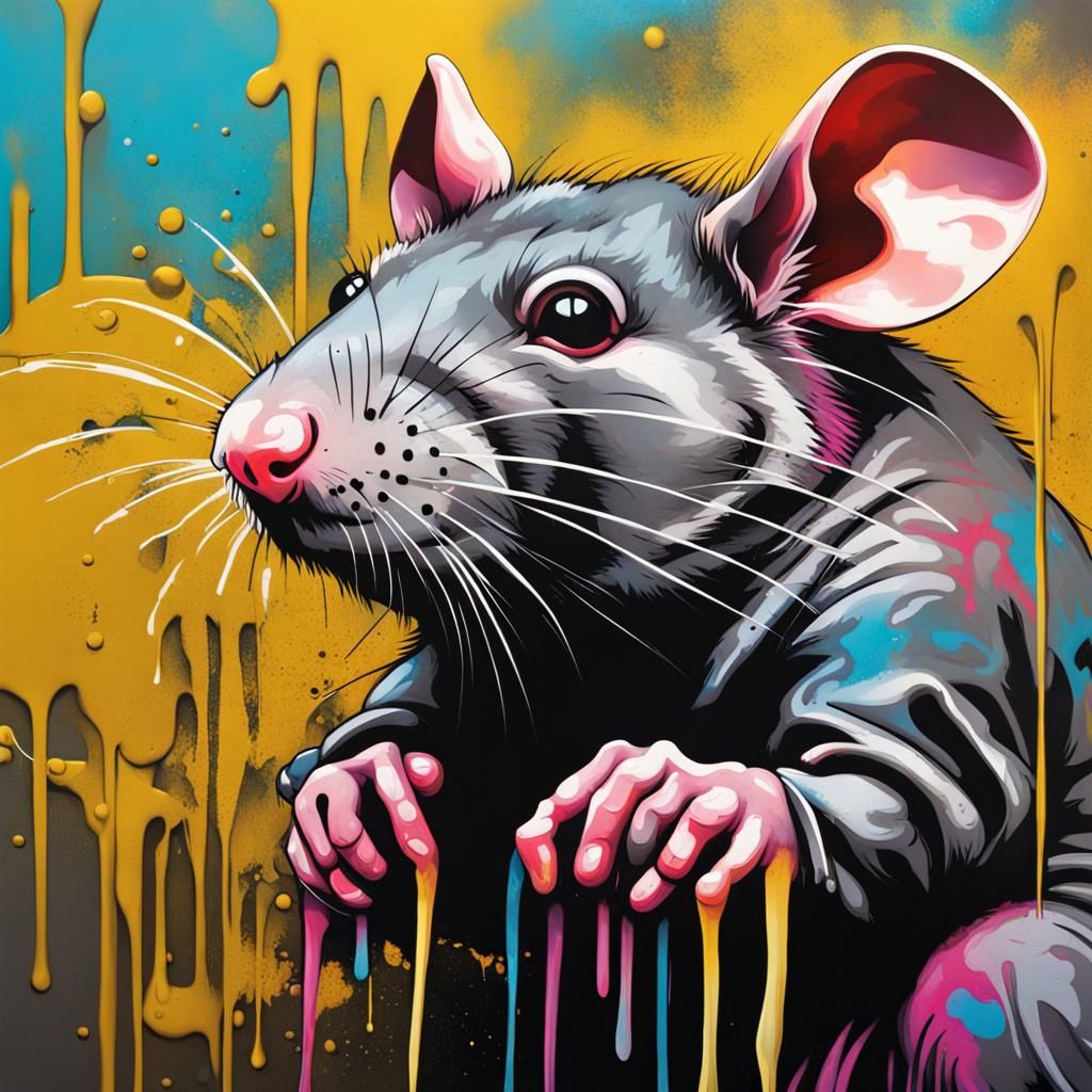 Graffiti Rat in Street Art Style