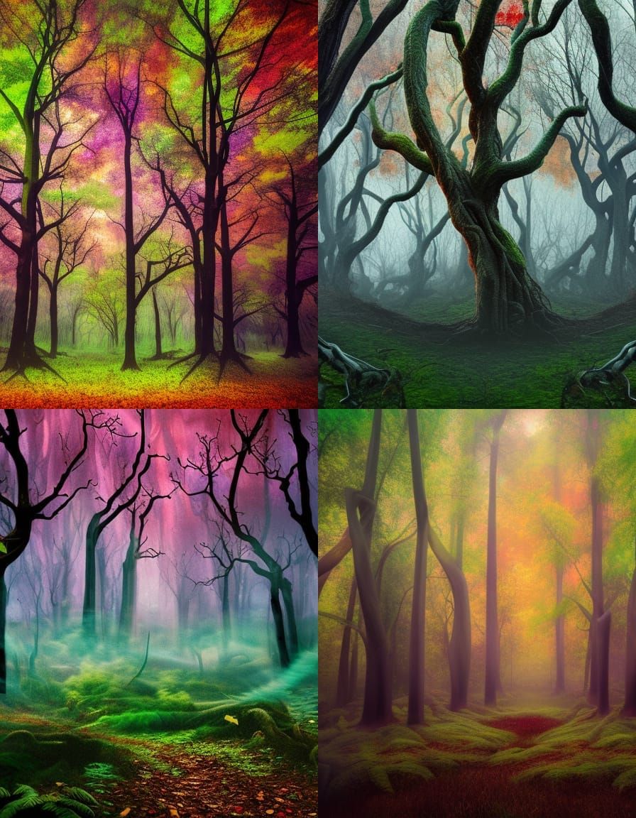 Surreal Forest Landscape with Twisted Trees: Digital Matte P...