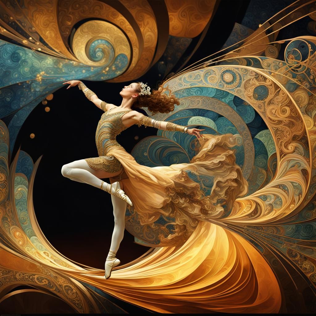Dancer in Art Nouveau Style with Fractal Curves