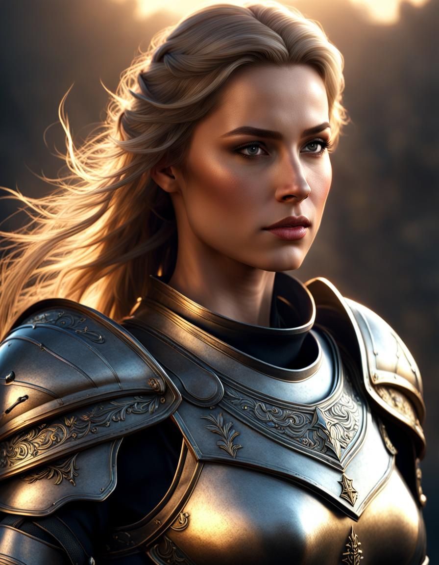 Hyperrealistic Female Knight on Battlefield in 8K