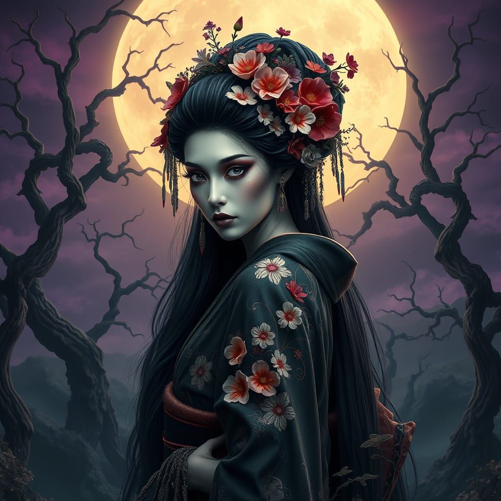 A mesmerizing, high-resolution painting of a macabre goddess...