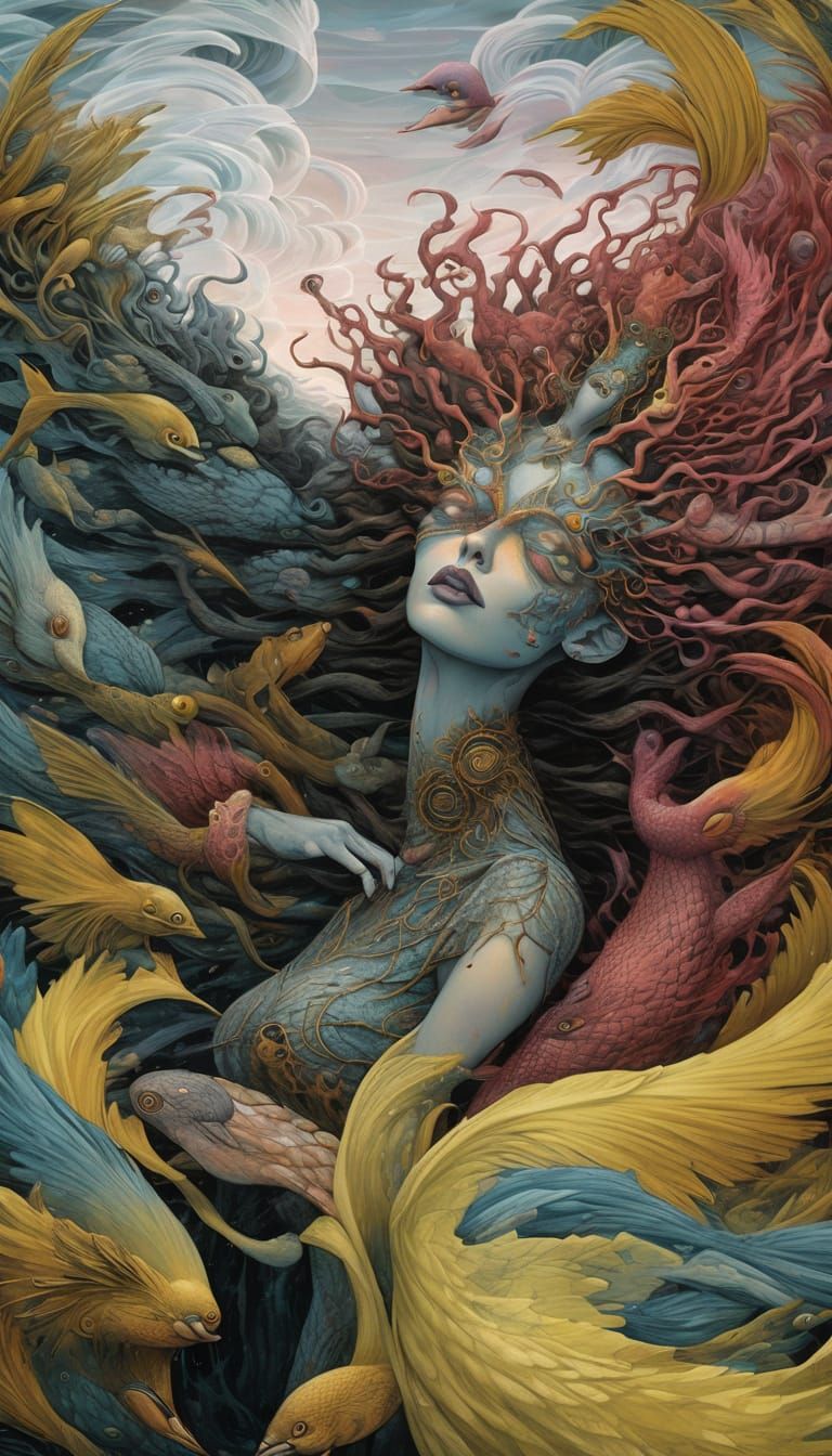 Tenebrous Androgynes Dancing in a Surreal Seascape