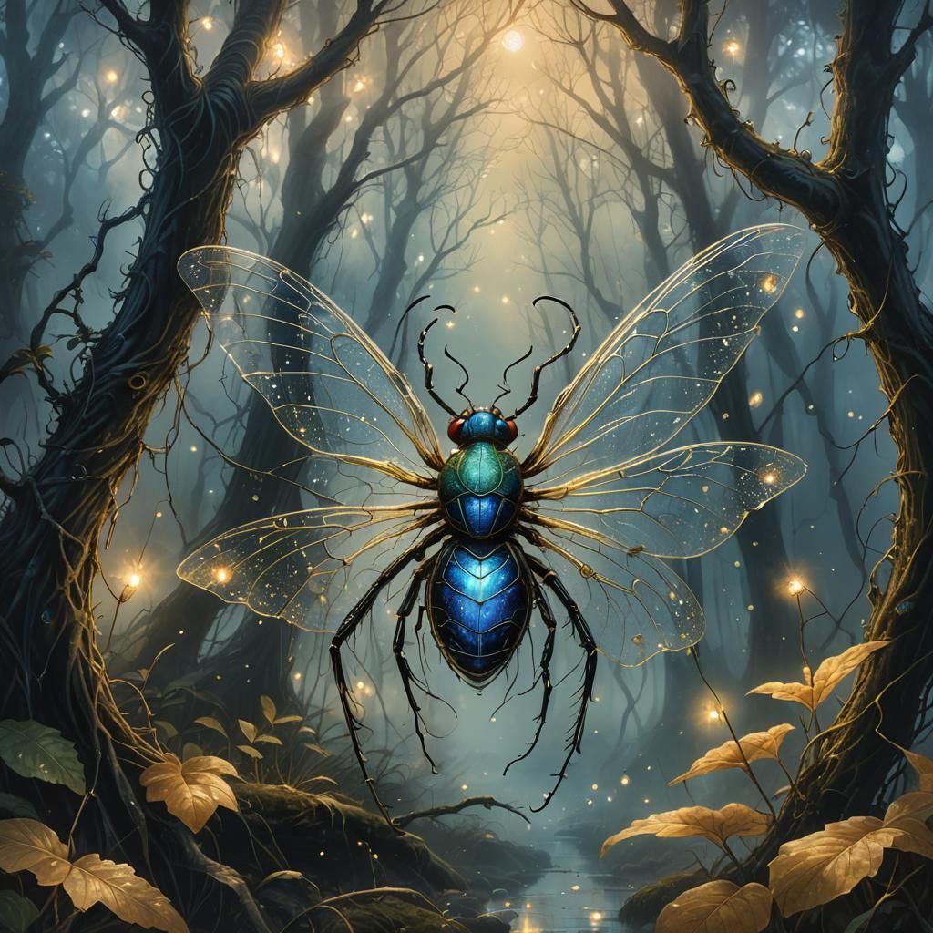 Ethereal Magic Bug Creature in Misty Forest