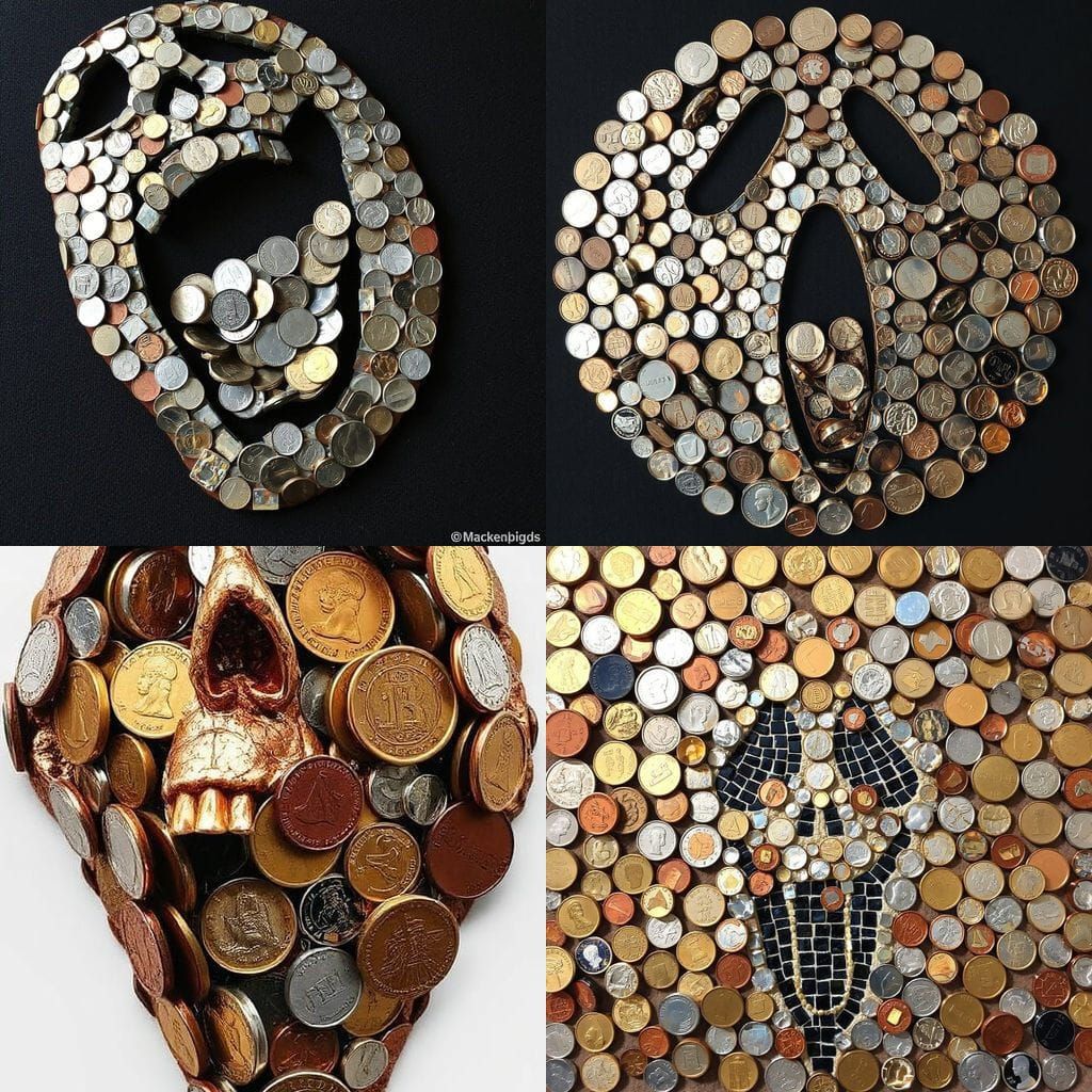 Mosaic of Coins Forms The Scream