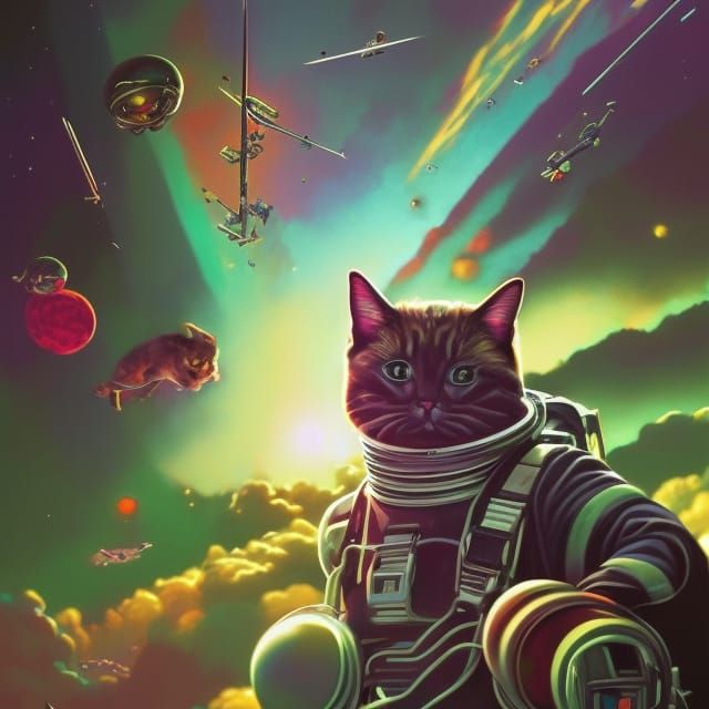 Astronaut Cat in Comic Book Art Style