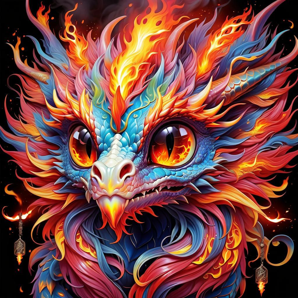 Luminescent Fire Dragon Portrait in Anime Style