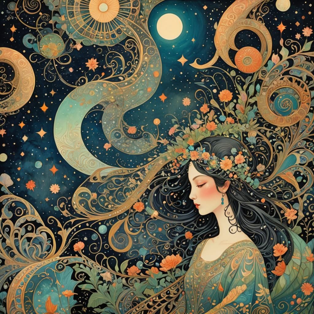 Ornate Underwater Oasis in Oil Gouache