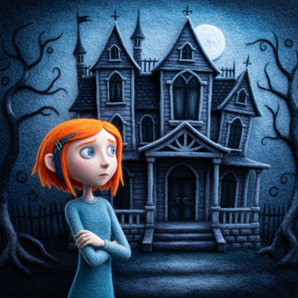 Felt Work Art of Girl at Haunted Mansion