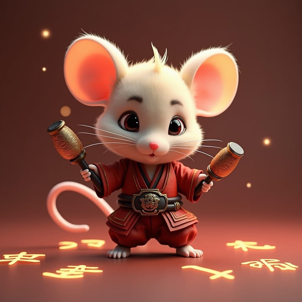 Samurai Mouse with Nunchucks in Anime Style