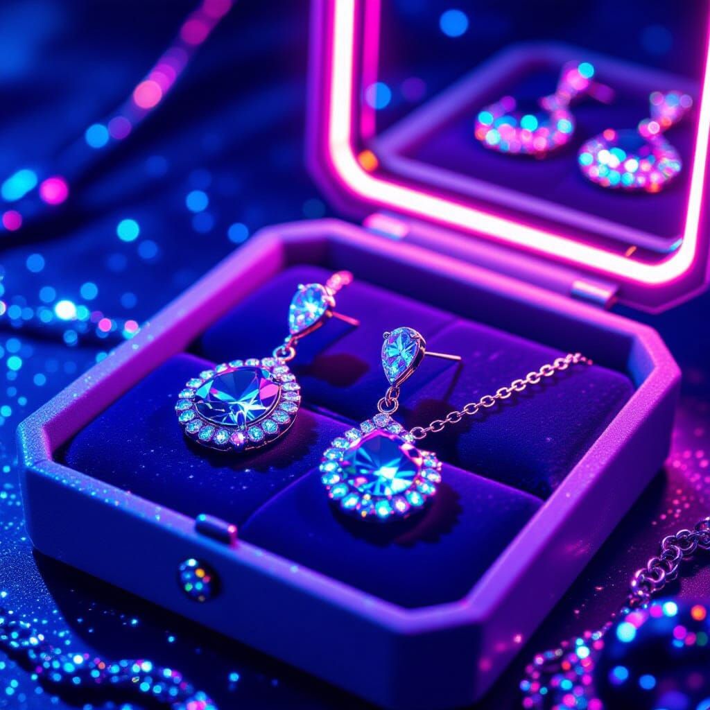 Glitter Jewellery in Neon Case, Futuristic Aesthetic
