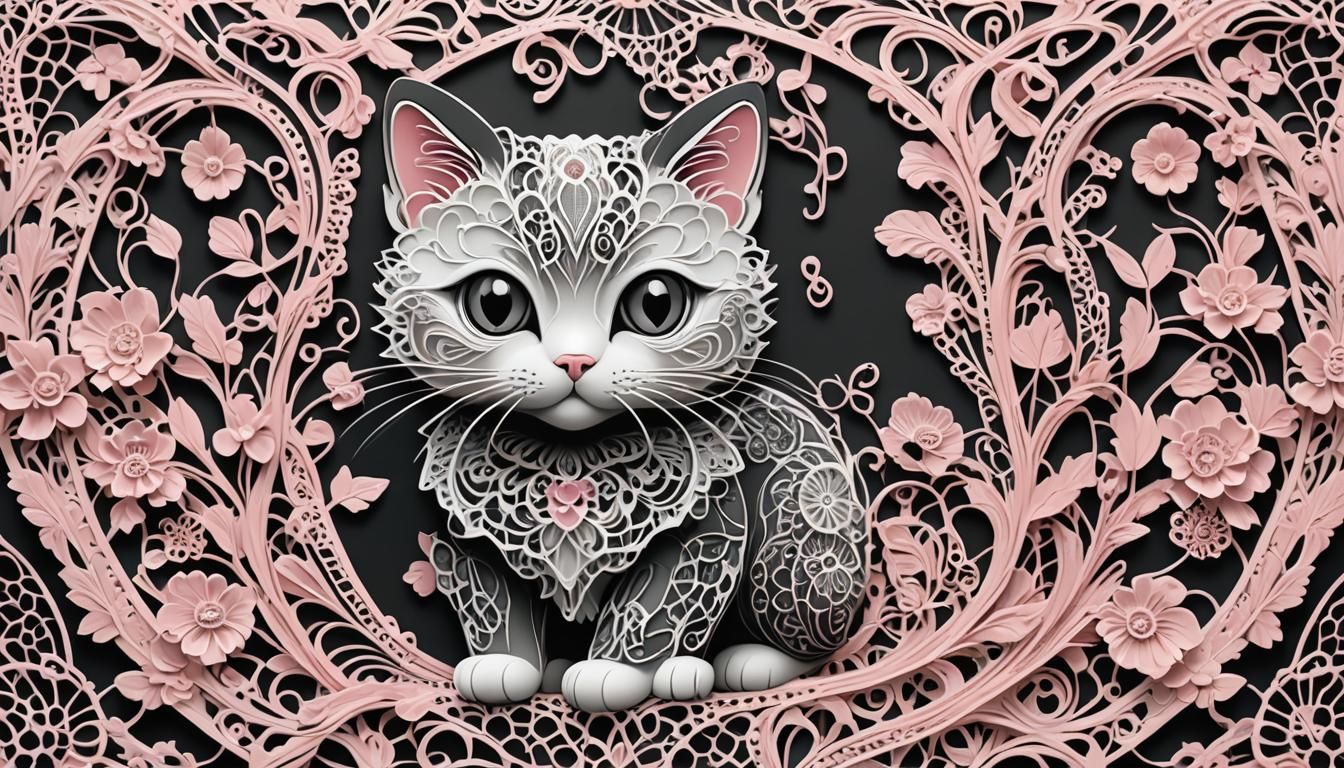 Lace Cat in Art Nouveau Style, 4K