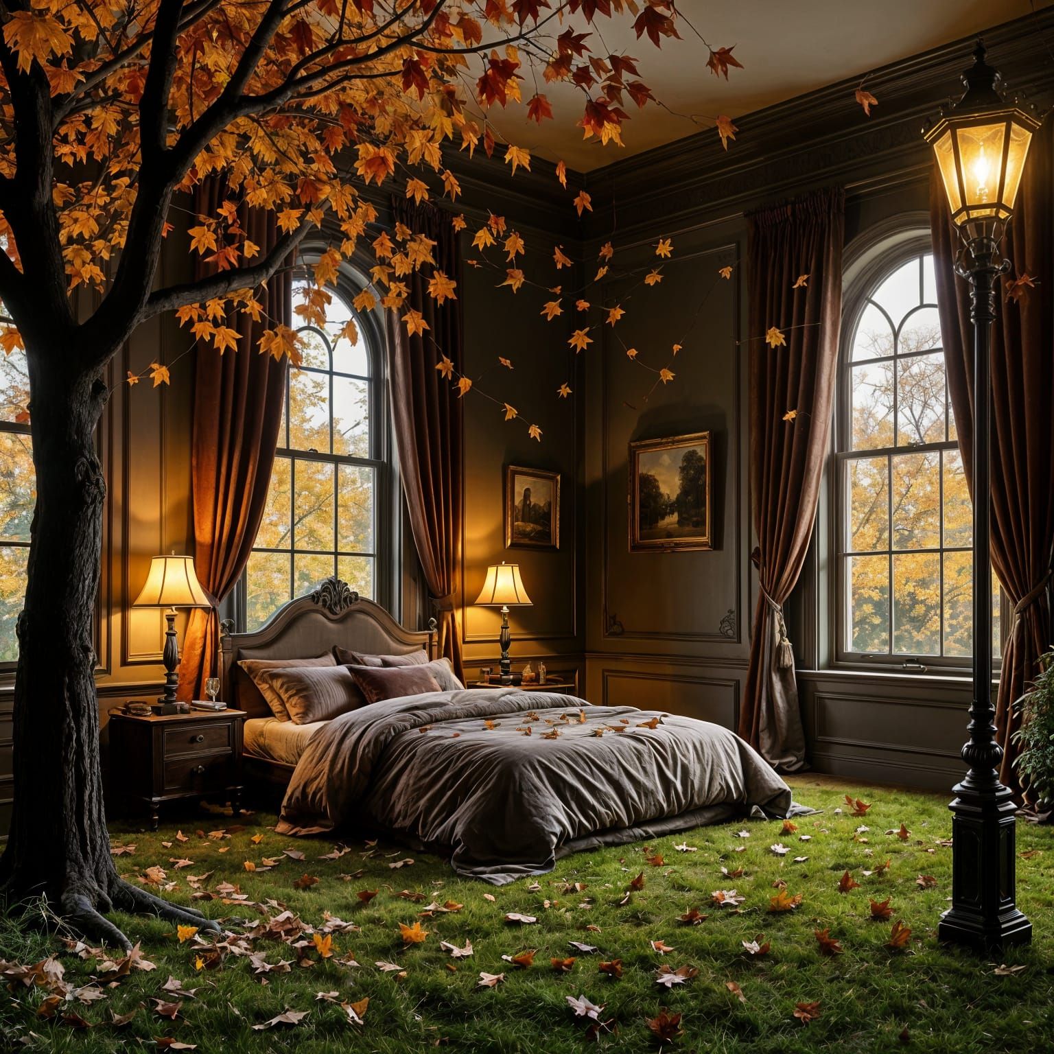 Cozy Victorian Bedroom Blends With Autumn Park