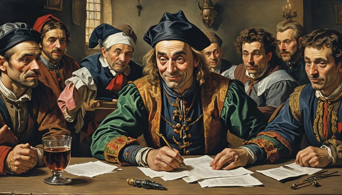 Melancholy Jester: Stańczyk in Contemplation, Oil Painting S...