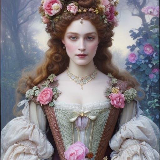 Princess Briar Rose in Rococo Pre-Raphaelite Style