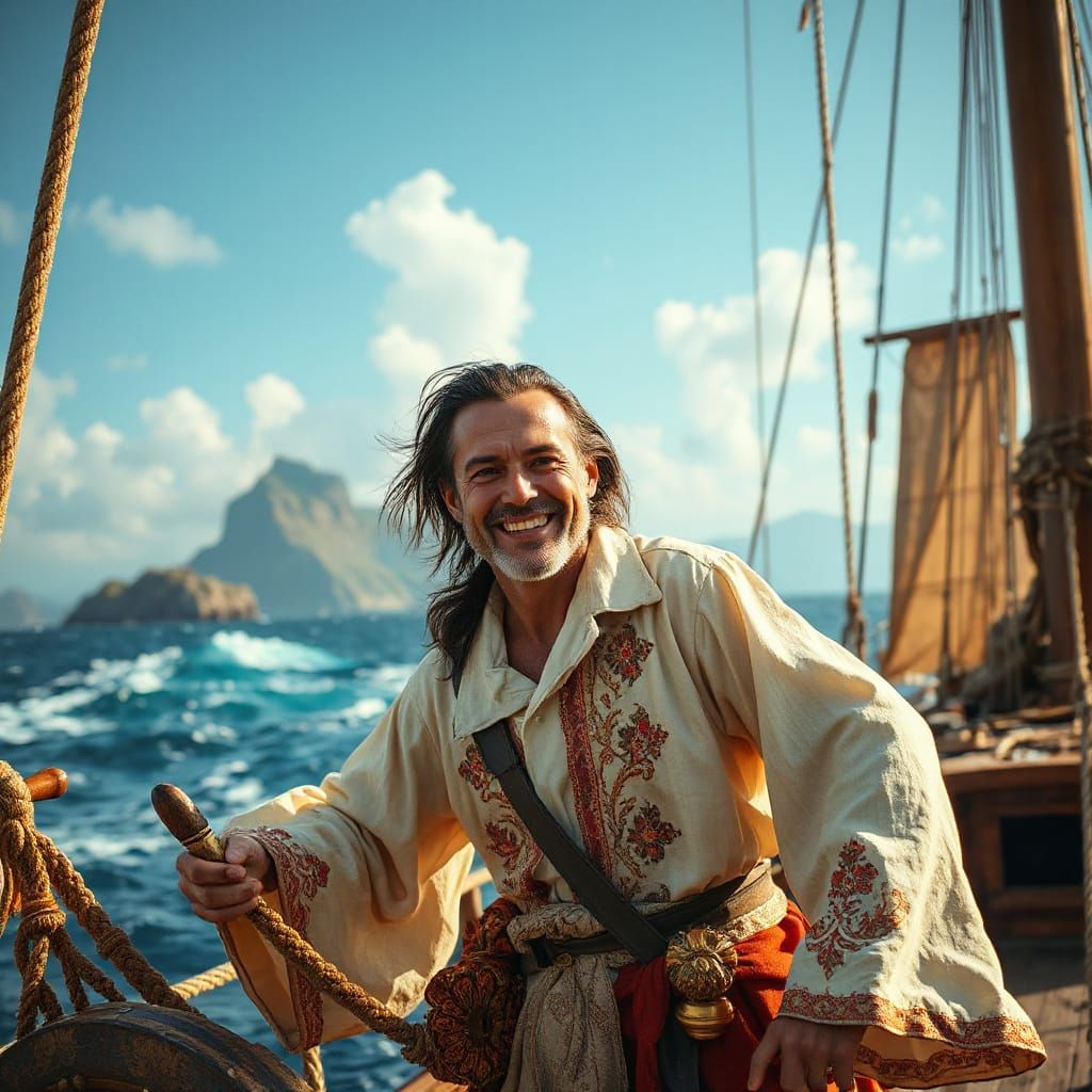 Captain of a Merchant Ship in Vibrant, Fantastical Seascape