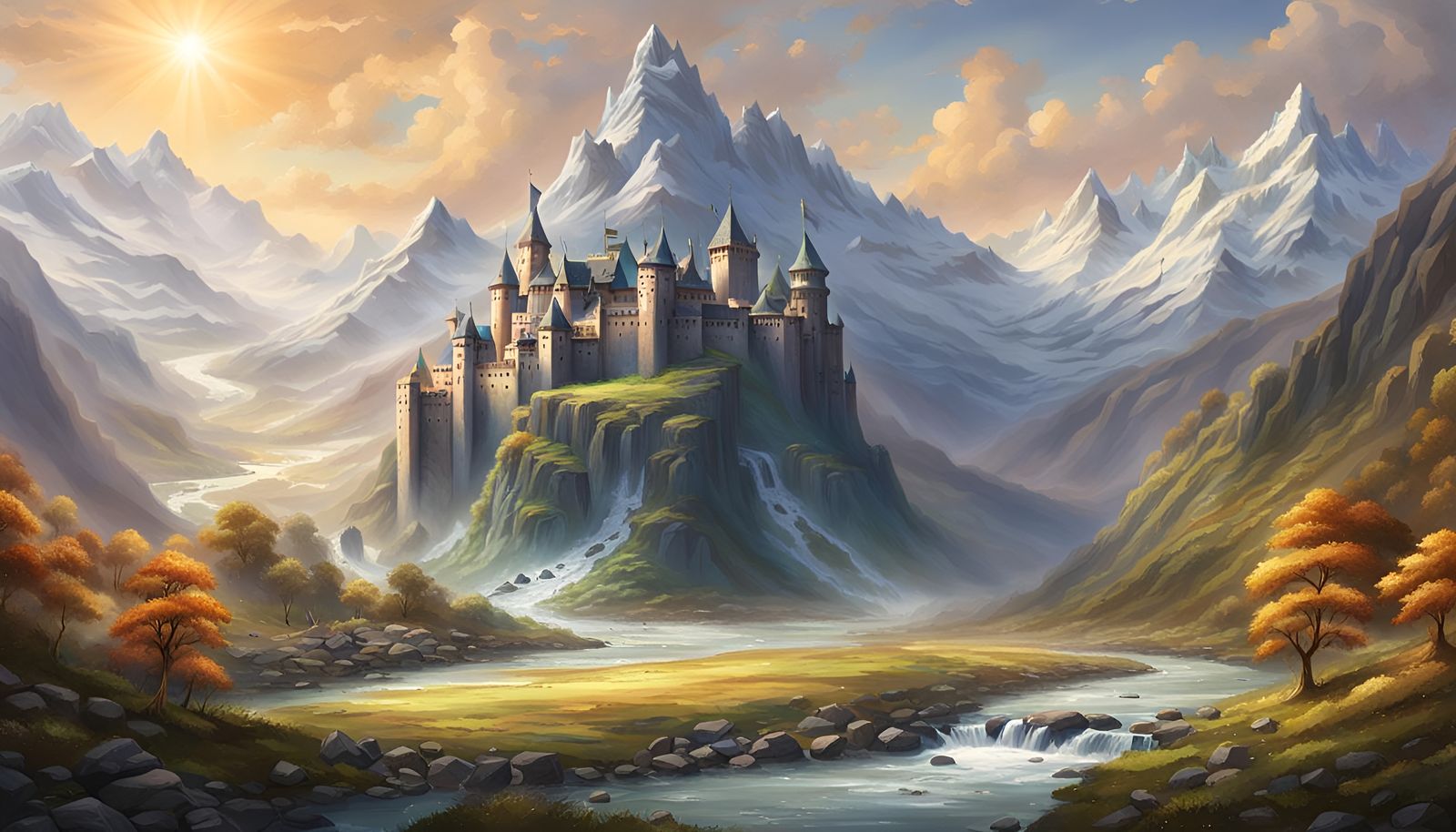 Elven Castle Overlooking Mountain Pass
