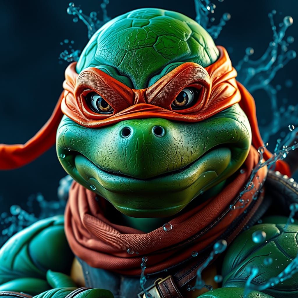 Turtle Ninja Warrior in Vibrant Orange Hues