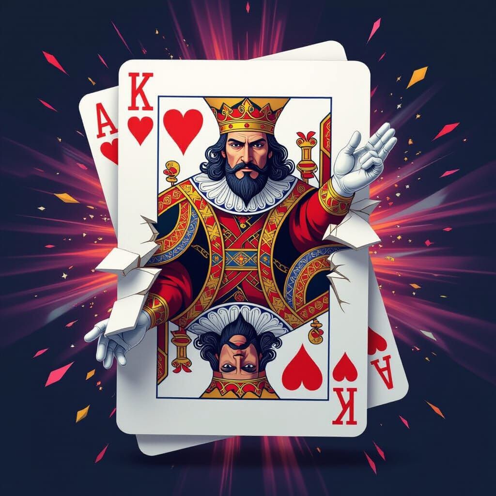 King of Hearts Explodes from Card in Dynamic Digital Art