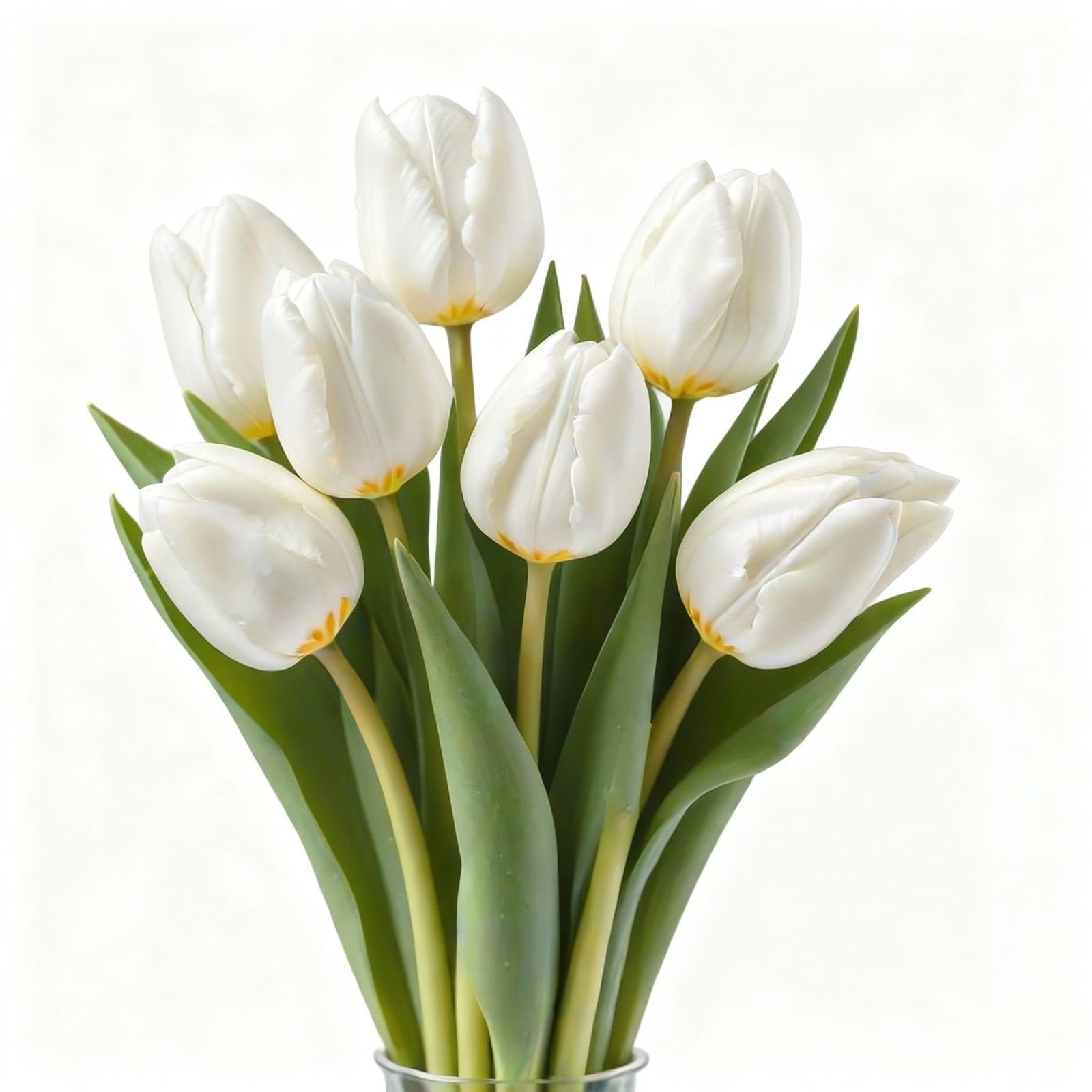Elegant White Tulip Bouquet on Pure White Background