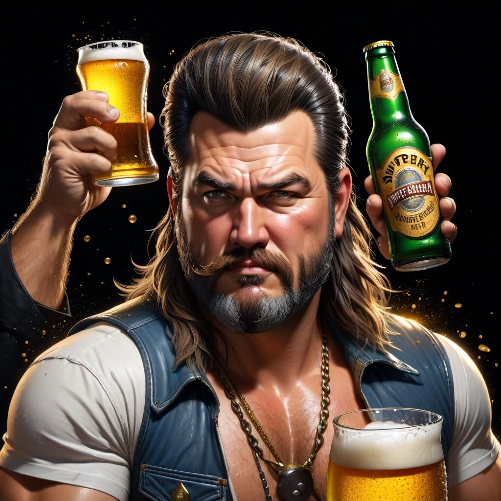 Strong man enjoys beer