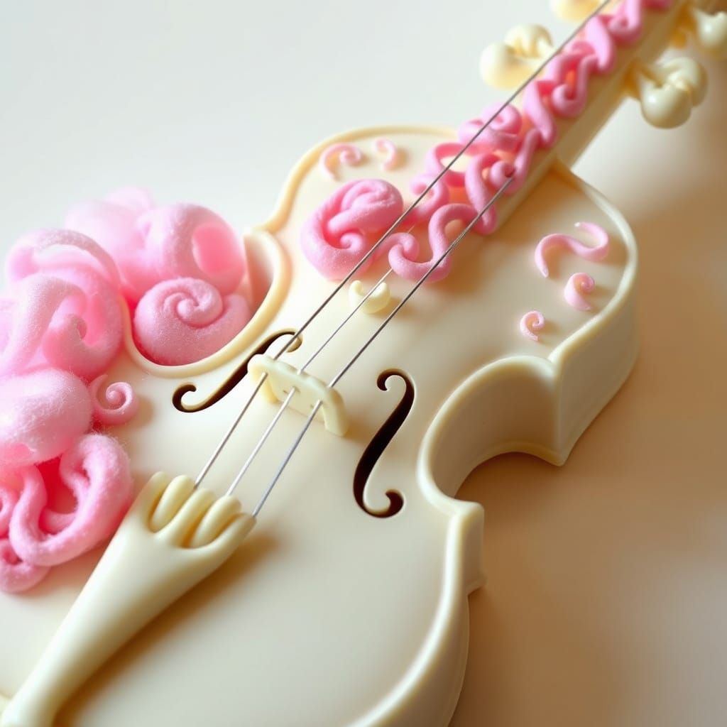 Surreal White Chocolate Violin with Cotton Candy Strings and...