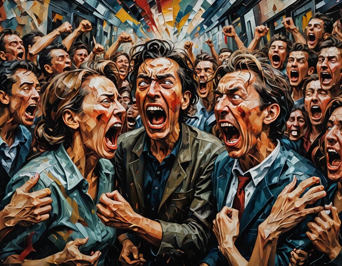 Distorted Figures Screaming: an Impasto Oil Painting