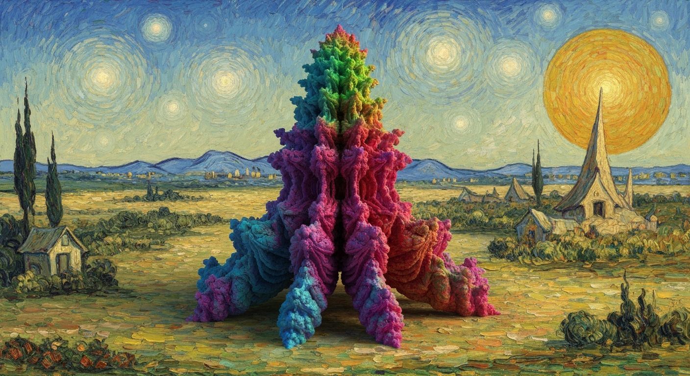 Surreal Fractal Sculpture in Van Gogh Style