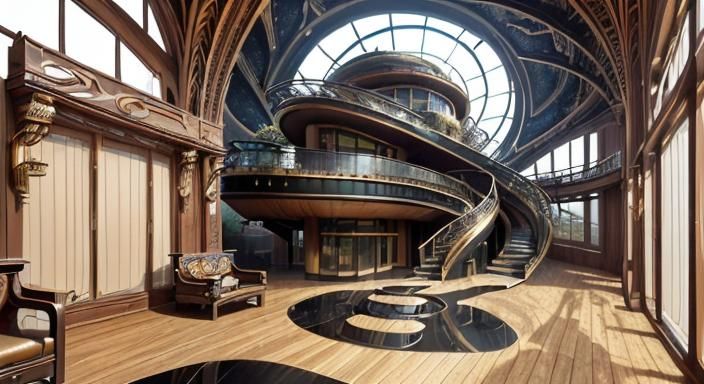Futuristic Steampunk Concert Hall in Dystopian City