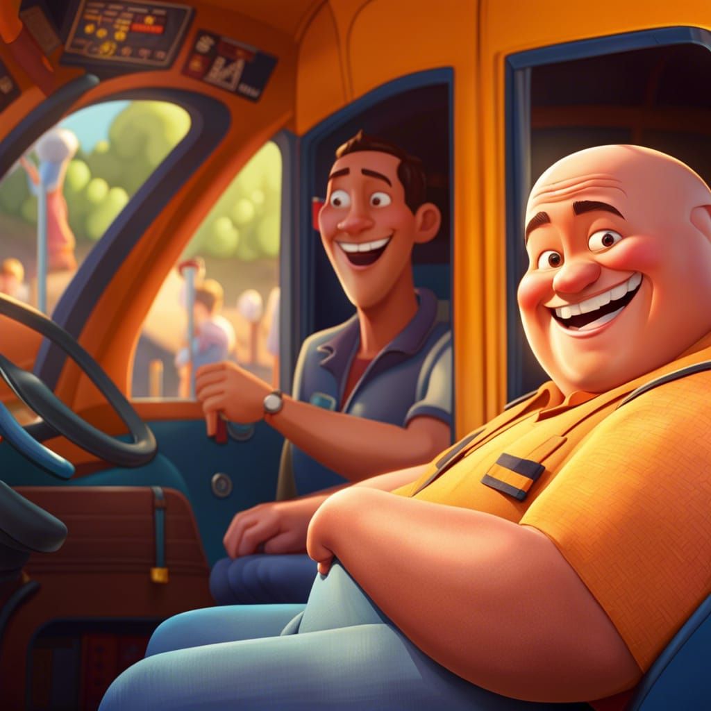 Happy pixar bus driver