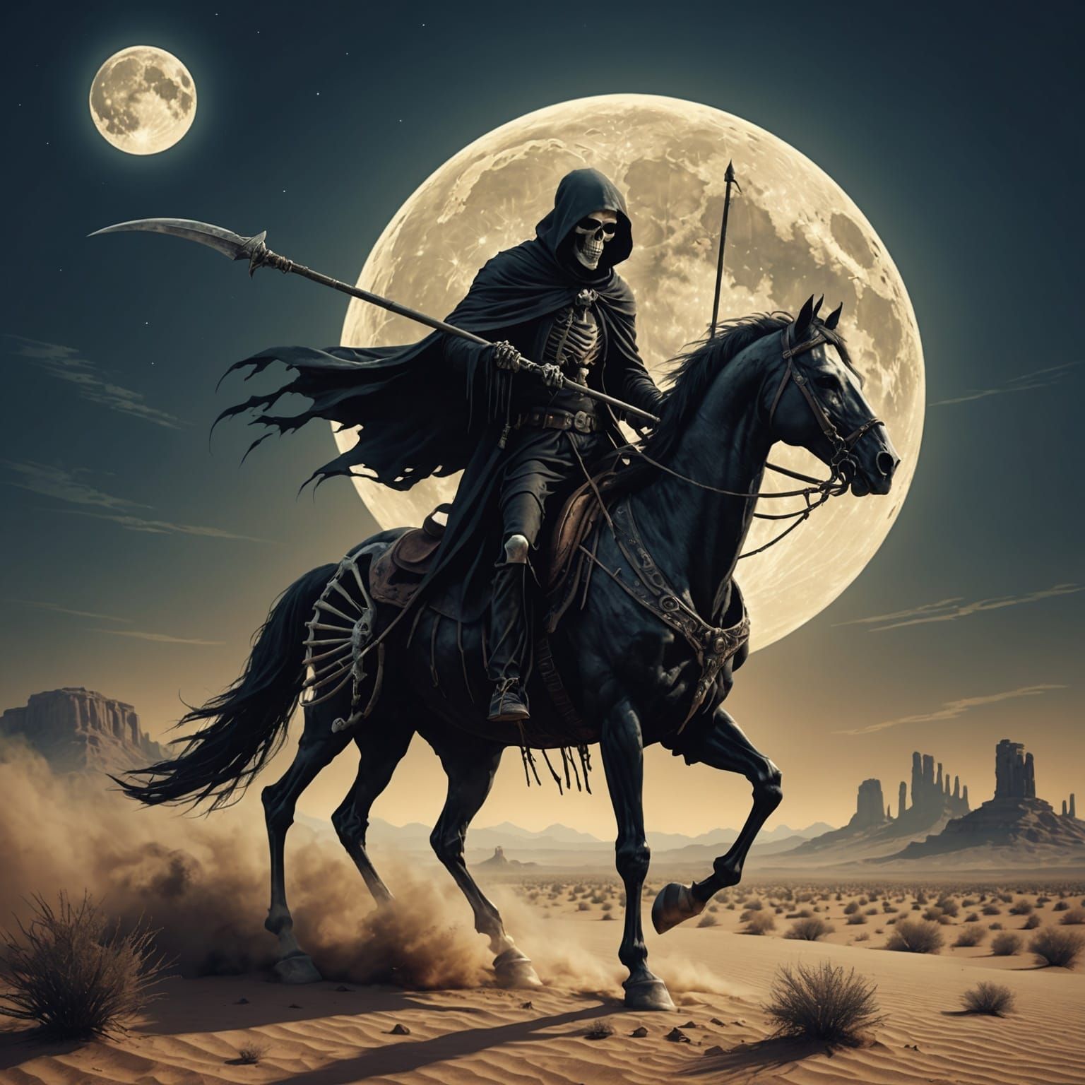 Grim Reaper Rides Through Desert Wasteland