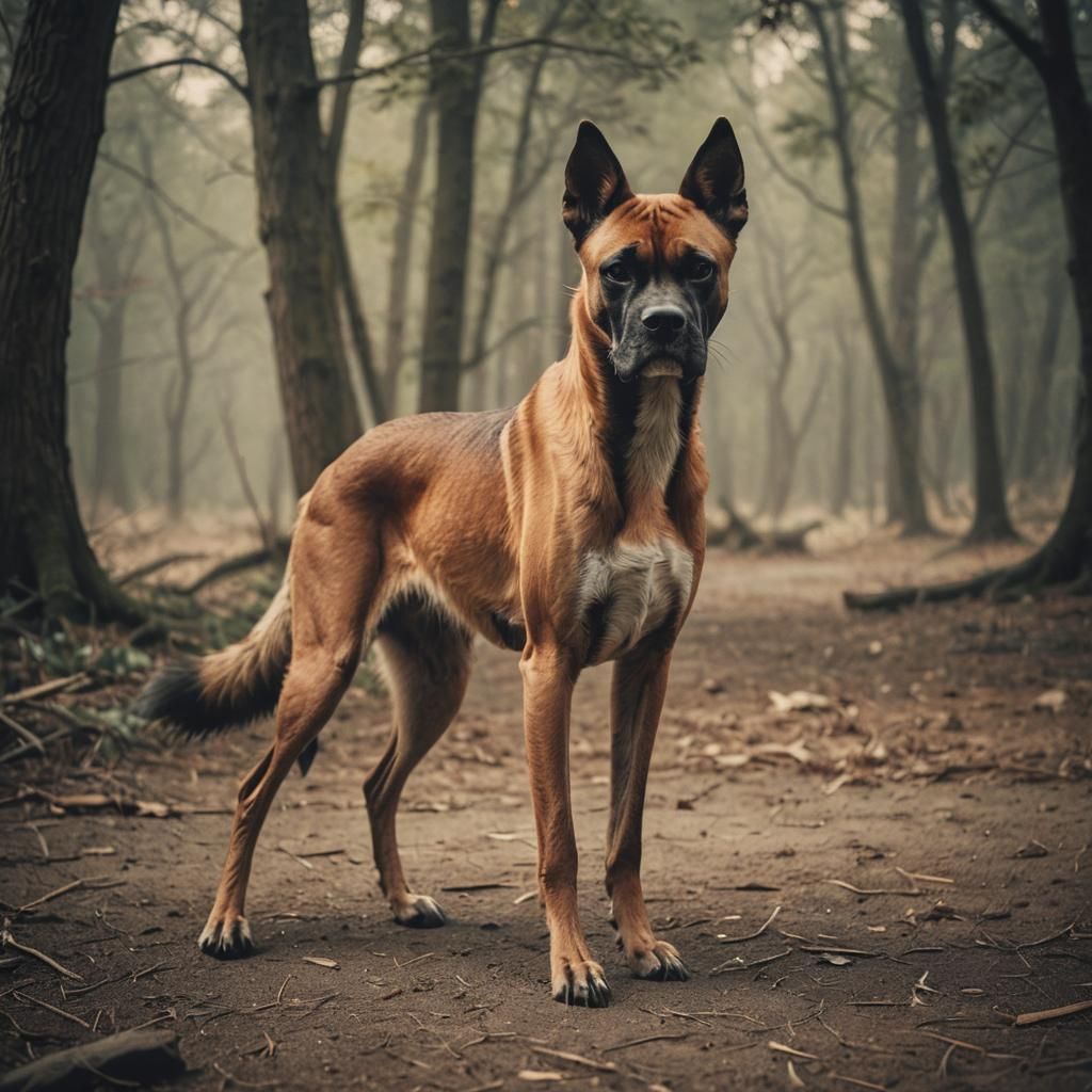 Boxer Dog as Maned Wolf: Cinematic Film Still