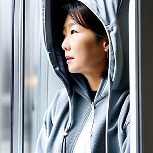 Melancholy Korean Girl Stares Out Window