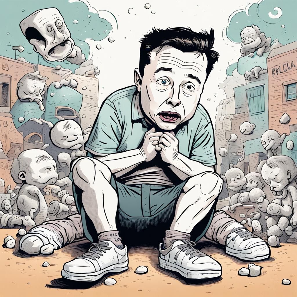Infantilized Elon Musk Cartoon in 90s Style