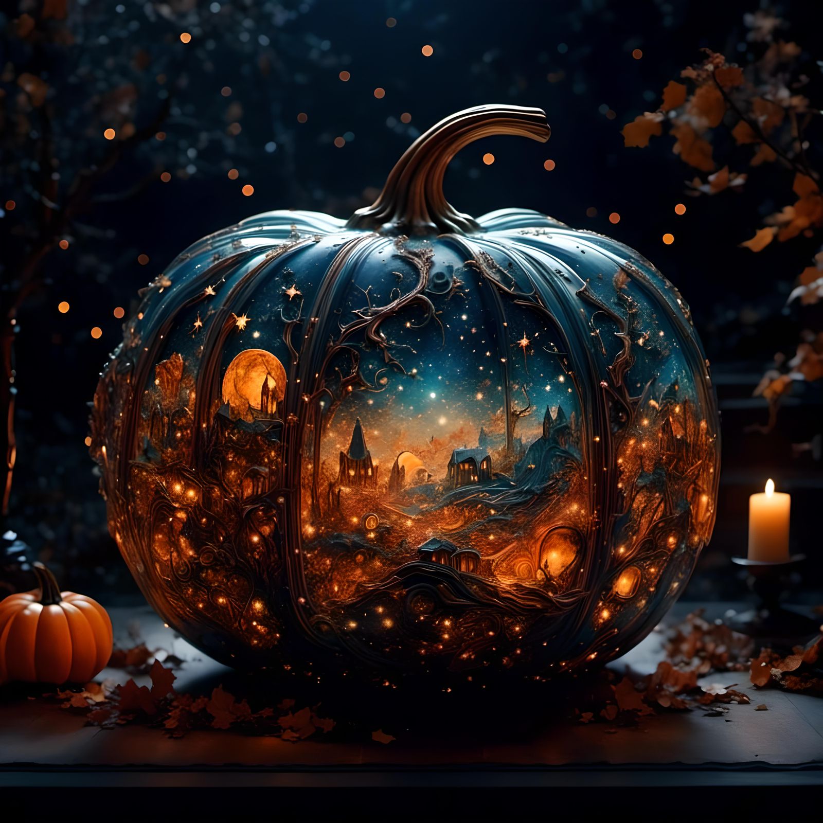 Intricate Glass Pumpkin Exploding with Constellations