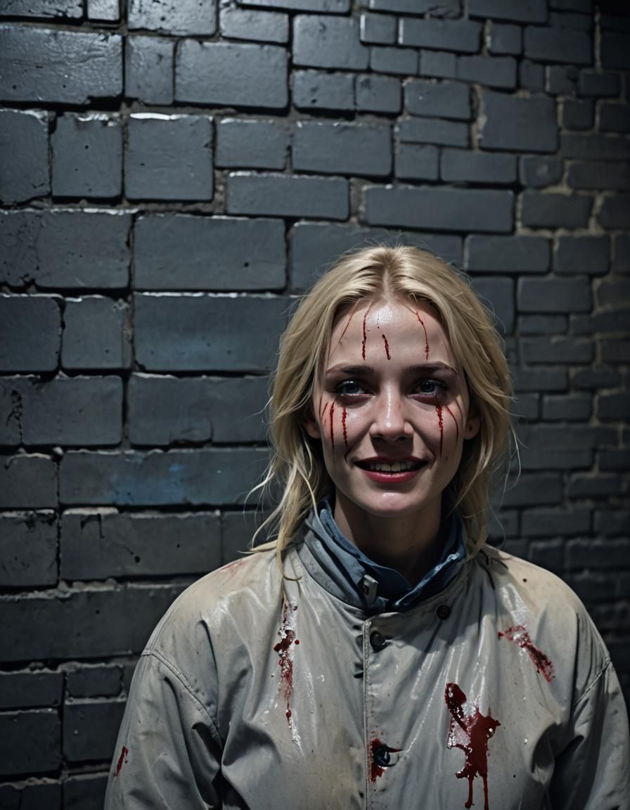 Eerie Dungeon Portrait with Woman in Straitjacket