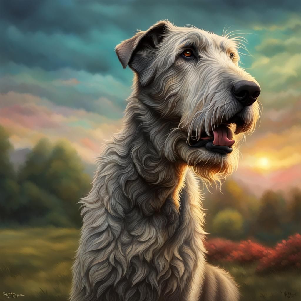 Hyperrealistic Irish Wolfhound Portrait in Splash Art Style