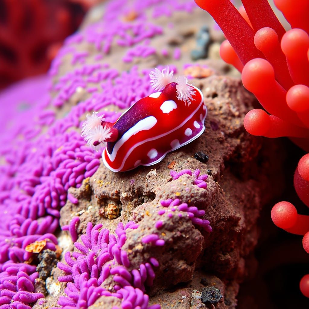 Colorful Nudibranch on Algae-Covered Rock