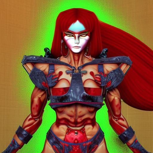 Fire Goddess Warrior in Horror Space Landscape