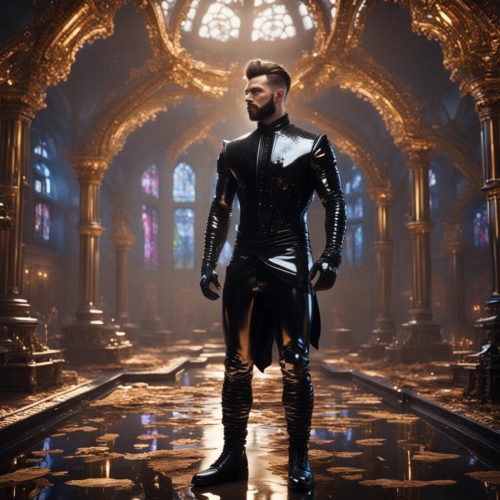 Handsome Man in Black Latex: Fantasy Concept Art
