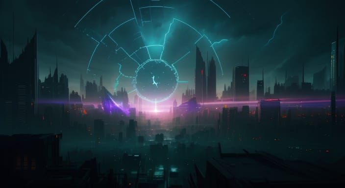 Cyberpunk Storm Portal Concept Art in Hyper-Realistic Detail